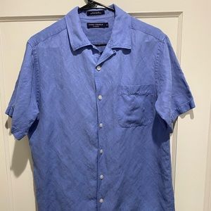 Blue Cremieux Linen and Silk Short Sleeve Button Down